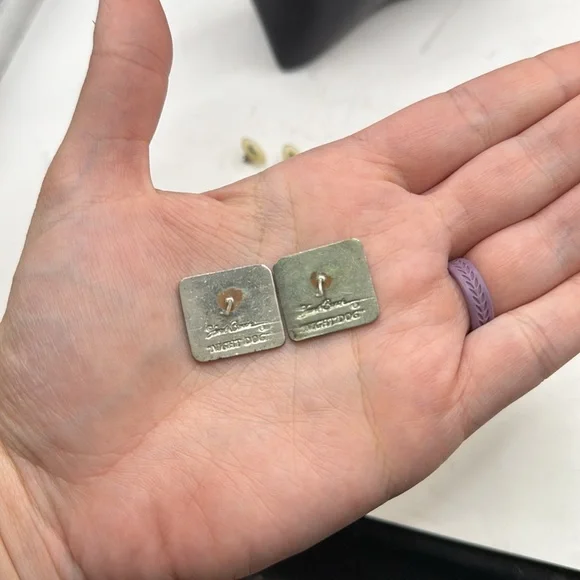 Laurel Burch Night Dog Aztec Square Stud Earrings Jewelry Collectible Cloisonne - Picture 5 of 7